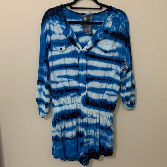 Young, Fabulous & Broke blue tie-dye short-sleeve romper size S - Picture 2 of 10